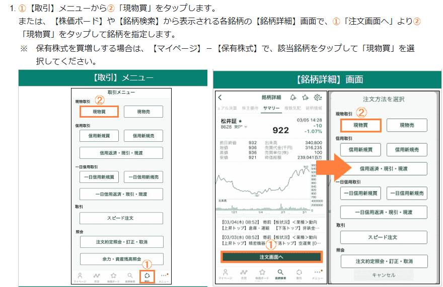 松井証券 日本株アプリでの設定手順画像